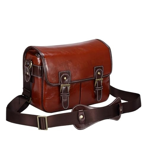 EKalgretrA Borsa Macchina Fotografica Borsa for Fotocamera, Elegante, alla Moda, retrò, in Pelle PU, Borsa a Mano, Impermeabile, a Tracolla, Borsa DSLR(Reddish Brown,L)