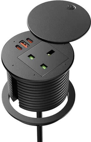 Ohuo Desk Grommet Power Socket USB C PD 35W, Recessed Power Strip 80 mm with Cover, 2 USB-C and 18W USB-A, Black