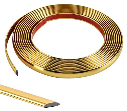 5M - Moldura decorativa autoadhesiva con borde de papel pintado, espejo de pared, techo, barra de acabado de PVC, bandas de calafateado, cinta de decoración de pared, 12 mm, dorado