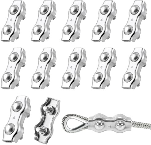 Morsetti per Fune Metalliche M4 12 Pezzi Morsetto Duplex in Acciaio Inossidabile 304 Clip per Funi Metallica da 3 mm Fissaggio di Tende da Sole Giardini Cavi in Acciaio