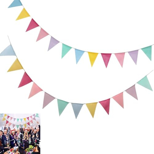 JFangZHZH 2 Stück Wimpelkette,4M Mehrfarbig Dreieck Flaggen Banner,Wimpel Girlande,Leinenimitat Wimpel für Geburtstag Party Hochzeit Dekoration Indoor Outdoor,Garten Dekoration