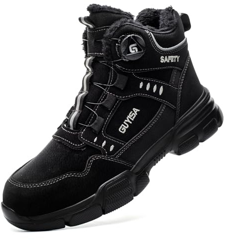 GemChve Chaussures de Sécurité d'hiver Hommes Femmes Imperméables, Confortables, Montantes avec Doublure Chaude Chaussures de Travail Légères, Bottines de Sécurité Antidérapantes Black 43 EU