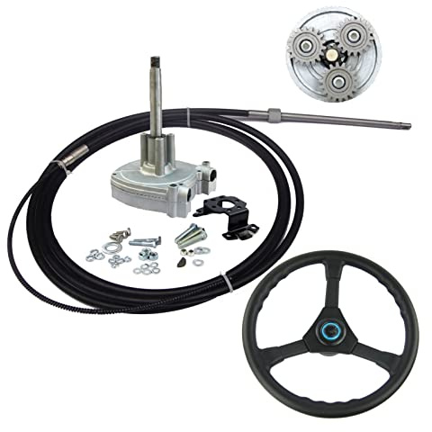 Pizgear Sistema de dirección mecánica for fueraborda marino con engranajes planetarios de 12 pies, timón con cable de dirección for barco Timón de barco