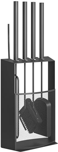 Outsunny Ensemble serviteur de cheminée 5 pièces en métal, ensemble d'outils de cheminée avec balai, pelle, tisonnier, paire de pinces et support, noir