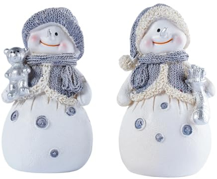 Brizoria 2-Piece Snowman Figurines Christmas Decorations Winter Centerpieces for Table Resin Winter Mantel Decor for Home Office Holiday Decor Indoor Christmas Table Decorations
