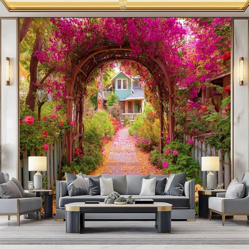 Fotomurales 3D Paisaje De Flores De Jardín 250x175 cm Papel Pintado Fotográfico, Decoración De la Pared Murales para Salón, Dormitorio, Habitación para Niños, Pared de TV