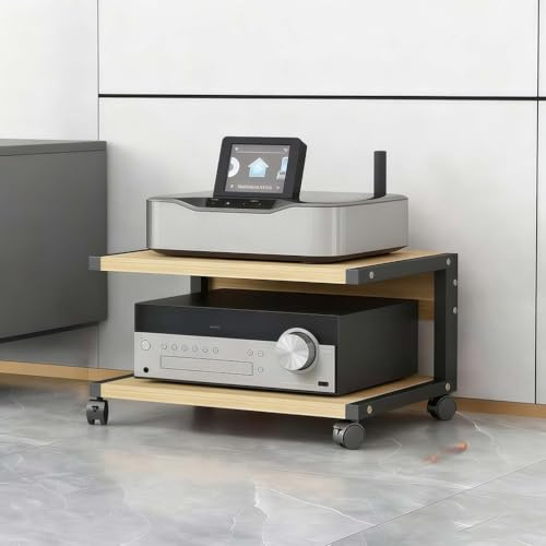 TAUIANE Mueble Multimedia De 2 Niveles, Estante para Consola De Videojuegos, EstanteríA Moderna para Audio Y VíDeo, con Ruedas, Estantes De Madera, para SalóN O Sala De Juegos,002,50x40x30cm