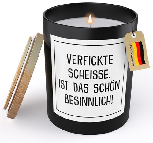 (HANDGEMACHT) Weihnachtsdeko Lustige Spruchkerze Weihnachten Geschenk Besinnlich Sojawachs Kerze im Glas Schwarz Duftkerze Statement (VEGAN, ZITRUS)