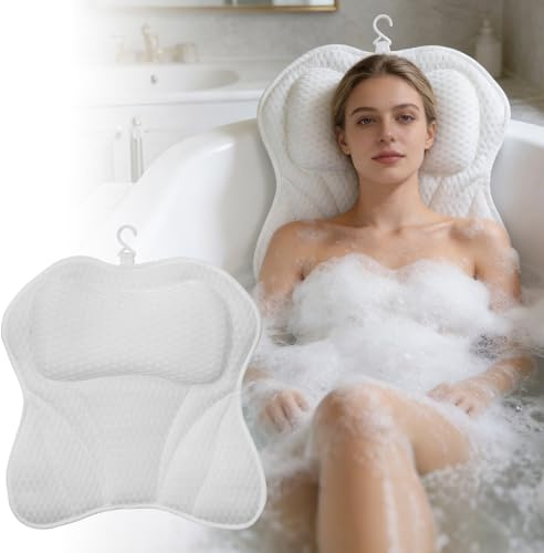 Badewannenkissen Nacken mit 6 Saugnäpfen, Nackenkissen für Badewanne, Weiß | Badekissen für Badewanne, 4D-Air-Mesh-Technologie, für Nacken Rücken, Badewanne und Home Spa