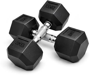KAYMAN Rubber Hex Dumbbell Weights Pair–Solid Cast Iron Core with Rubber Coating, Non-Slip Knurled Handle, Anti-Roll Hex Design for Strength Training, Home Gym & Fitness Workouts (4/6/8/10/12.5/15kg)