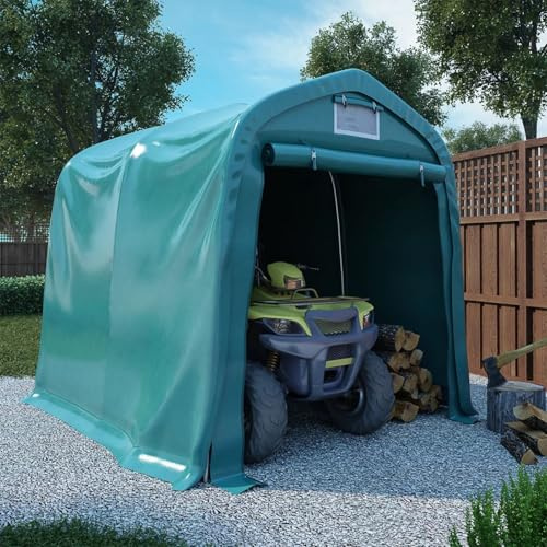 WGYHOME Carpa de garaje PVC 1,6 x 2,4 m verde oscuro – impermeable y resistente con marco de acero galvanizado – para coche, moto y herramientas de jardín al aire libre
