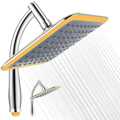 Regenduschkopf aus Edelstahl mit Handbrause und Halterung — Hochdruck-Handbrause mit Verlängerungsarm Universelle G1/2-Anschluss quadratischer Regendusche-Design, Wasserfall-Duschkopf