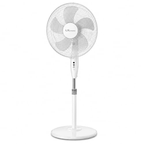 UR CHOICE 16 Inch Pedestal Fan White, Round Base Stand Fan, 3 Speed Settings, Oscillating & Adjustable Height Cooling Fan for Home Bedroom Office (Model 040852)