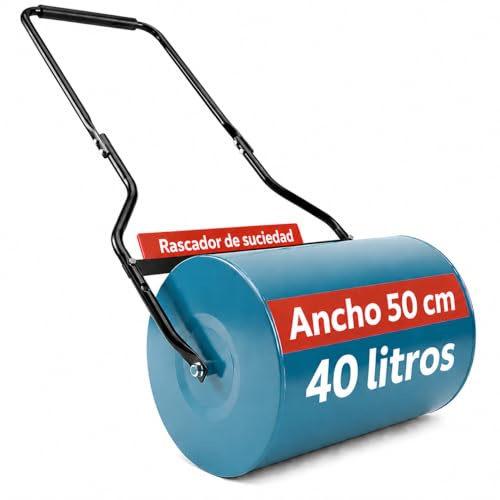 Sillar Gräsmatta Vält 32 cm, Fyllbar med Vatten eller Sand, Trädgårdsvält i Stål, Handvält med Vikbart Handtag och Smutsskrapa, för Packning, Utjämning och Regenerering av Gräsmattan