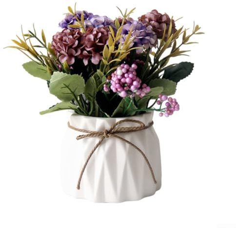 Bouquet di ortensie artificiali in vaso, composizione di fiori finti rosa, decorazione per la casa, centrotavola per matrimoni, festa della mamma, per mamma, moglie, fidanzata (viola)