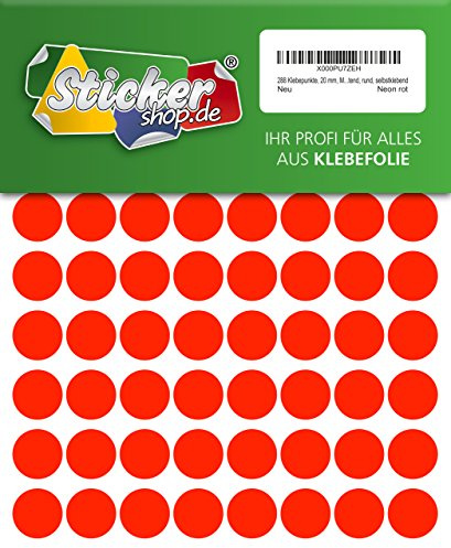 288 Klebepunkte, 20 mm, Markierungspunkte, Punkt, PVC, Vinyl, Folie, Neon, rot, leuchtend, rund, selbstklebend