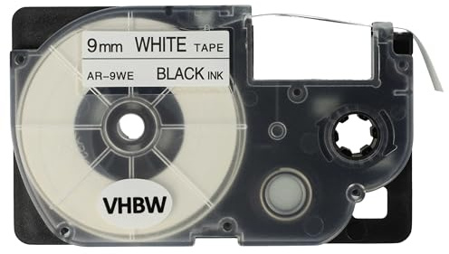 vhbw Schriftband-Kassette kompatibel mit Casio KL-P1000 | KL-HD1 Etiketten-Drucker 8m x 9mm Schwarz auf Weiß