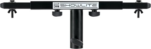 Showlite SAT-02 T Dual Quertraverse (Querträger für 2 Scheinwerfer, aufsteckbar auf 35 mm Stativrohr, Stahl) schwarz | Spannweite stufenlos justierbar von 35 cm bis 53 cm, Aufsteckbar auf 35 mm Stativrohr, Material: Stahl, Länge: 42, 5 - 60