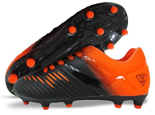 Vizari Liga Outdoor-Fußballschuhe für festen Boden, für Jungen und Mädchen, professionelles Futsal-Training, Kleinkind/kleines Kind/großes Kind, Schwarz/Orange, 9 Toddler