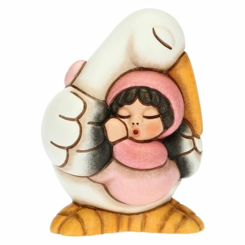 THUN, Bomboniera per Nascita e Battesimo con Dolce Cicogna che Porta una Bimba, Ceramica Decorata a Mano, 5.3x4.5x6.3 cm h