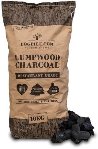 Logpile - Lumpwood Charcoal for BBQs (1x10kg) | Premium Restaurant Grade Smokeless Coal for Barbecues, Smoker & Pizza Oven | Big Chunks for Long-Burning Fuel, Perfect for Outdoor Cooking | 70L Bag