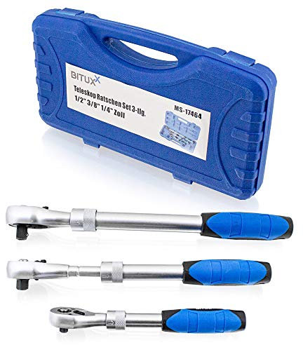 BITUXX 3 tlg Teleskop Ratschen 1/4 3/8 1/2 Knarre ausziehbar Umschaltknarre Set