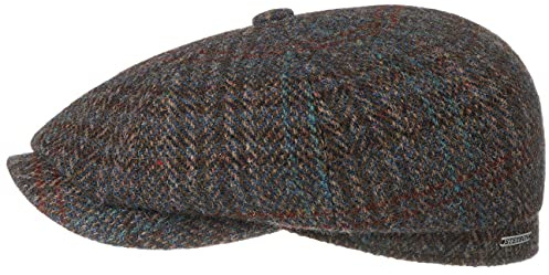 Stetson Hatteras Harris Tweed III Flatcap Schirmmütze Ballonmütze Wollcap Herrencap Herren - Made in The EU mit Schirm, Futter Winter Herbst-Winter - 57 cm blau-meliert