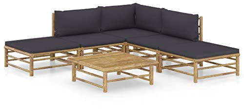 vidaXL Loungegrupp för trädgården med mörkgrå dynor 6 delar bambu