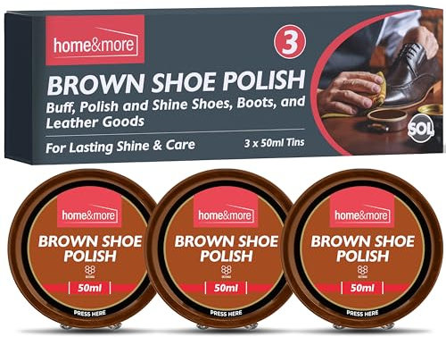 SOL 3pk of Brown Shoe Polish 150ml - Brown Leather Boot Polish with Beeswax & Carnauba Wax for Protection and Lasting Shine - Ideal for Brown Leather Shoes, Boots and Bags (3 x 50ml)