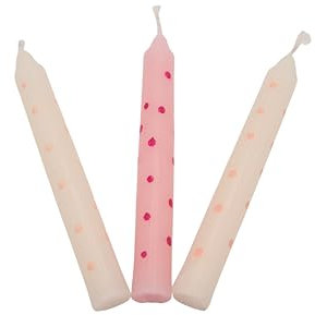 goki 60697 - Geburtstagskerzen 10 Stück rosa und weiß gepunktet, Wachskerzen, 10 cm