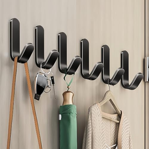 Bosdontek 12 Stück Selbstklebende Wandhaken Edelstahl Handtuchhaken Ohne Bohren Garderobe Haken Klebende Wandhaken zum Aufhängen für Handtuch Schlüssel, J-förmig Haken mit Nagelfreiem Kleber