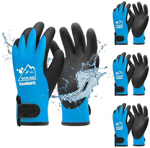 toolant Gants de travail d'hiver entièrement trempés en latex, bleu, taille M, 3 pièces
