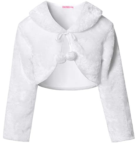 Girls White Shrugs Faux Fur Bolero Cardigan Shawl Wraps for Wedding Pary, Size 6 7
