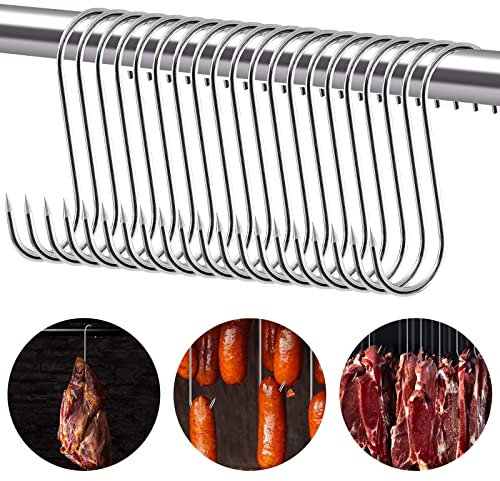 Ganchos Para Colgar, 20 PCS Ganchos Cocina Ganchos Para Carne, 3 x 15cm Ganchos Para Carne De Cocina, Ganchos Para Carne De Acero Inoxidable, Ganchos En Forma De S Resistentes y Duraderos Para Ahumado