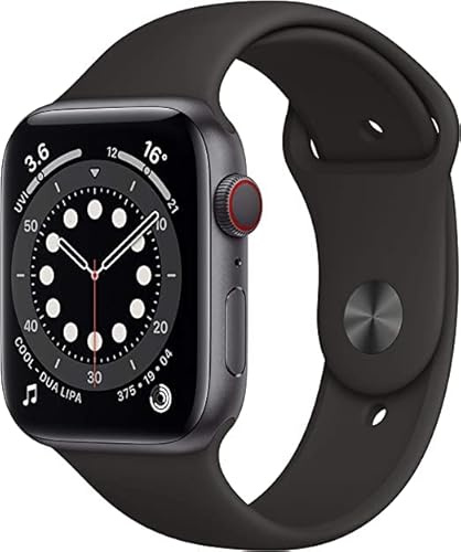 Apple Watch Series 6 (GPS + Cellular, 44MM) Space Black Titanium Case with Grey Sport Band (Renewed)