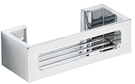 WENKO Turbo-Loc Wandablage Bralia, Bad-Ablage aus Kunststoff, Befestigen ohne Bohren, tiefes Körbchen für sicheren Stand von Shampoo und Duschgel, für Bad & Dusche, 30 x 8,5 x 12 cm, Chrom