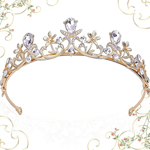 Diadème de Mariage, Couronne de Princesse en Cristal, Diadème de Mariée en Cristal de Mariage, pour Coiffure de Mariage, Soirée Dansante, Accessoires D'anniversaire, Tenue Quotidienne (Doré)