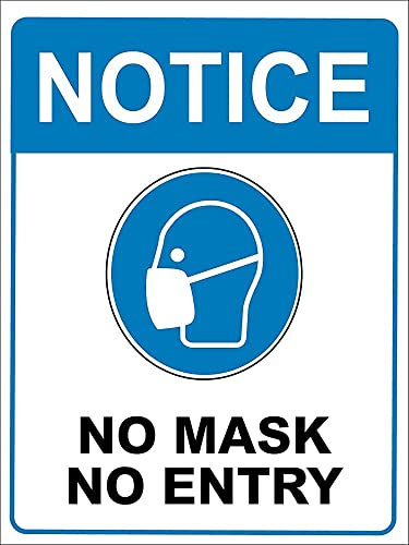 452 Señal De Advertencia, Aviso Sin Máscara Sin Entrada Azul Cartel De Advertencia Resistente Placa Decorativa Personalizado Pintura De Hierro para Garaje Oficina,20X30Cm