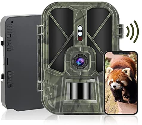 YTLJJ WiFi Bluetooth Caméra de chasse avec batterie au lithium de 10 000 mAh, 4K 36 MP App Trail Camera professionnelle avec capteur de mouvement, vision nocturne, caméra d'animaux sauvages, étanche