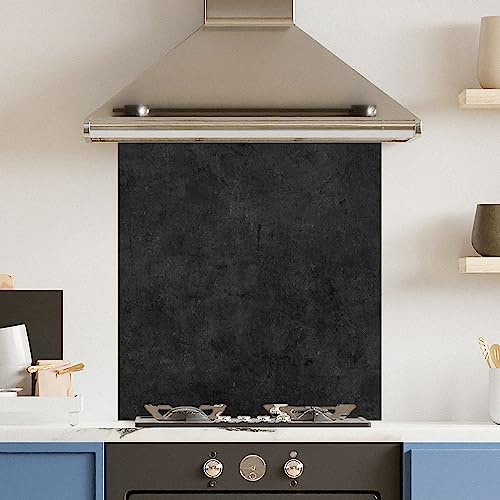 Premium 70 cm x 75 cm Black Marble Glass 6mm Kitchen Splashback Heat Resistant Toughened Polished Edges - Back Splash Back Coloured Hob Painted Tempered Splashback