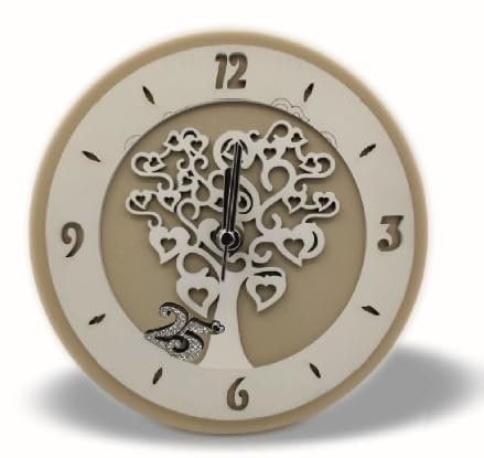oggettando Montre ronde en simili cuir beige clair avec application en bois 25° Montres Cérémonie dans une boîte cadeau. Bonbonnière d'anniversaire, cadeaux utiles, originaux (Ø 16 cm)