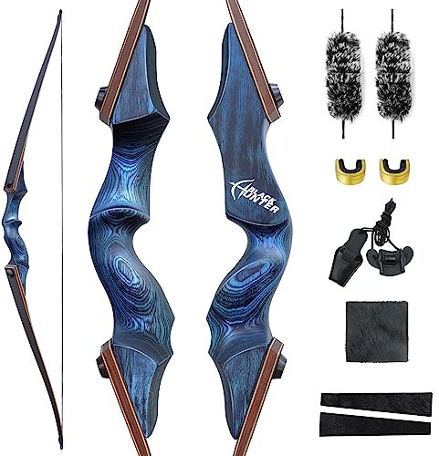 60 Zoll Black Hunter Langbogen 20-60lbs Takedown Bogen Mit Holz Bogenriser Rechte Hand Sportbogen Set Für Erwachsene Jagd