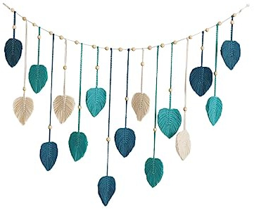 Tapiz Tejido para Colgar en la Pared de macramé, telón de Fondo Bohemio, Adorno Artesanal Minimalista Elegante, decoración de Pared, borlas de Hojas, Azul