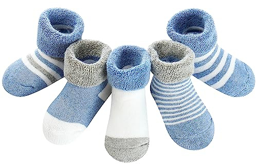 Domee Calcetines Invierno Algodón Gruesos Térmico Bebé 5 Pares Azul 6-12 Meses (Fabricante Talla M)