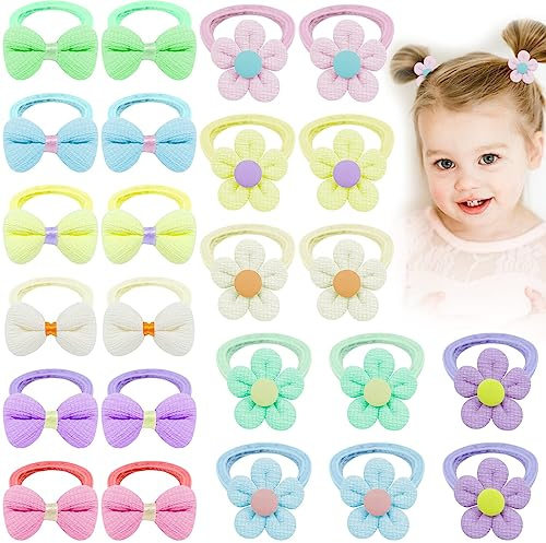 Kinretixia® 24 Stück Baby-Haargummis, Bunte Sonnenblumen-Haargummis, Haarschleifen mit weichem, nahtlosem Pferdeschwanzhalter für Kleinkinder, Babys, Mädchen