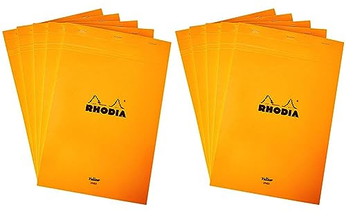 Rhodia 19660C - Notizblock N°19 (DIN A4+, 21 x 31,8 cm, mikroperforiert, liniert mit Rand, 80 Blatt, gelbes Papier) 1 Stück orange (Packung mit 2)