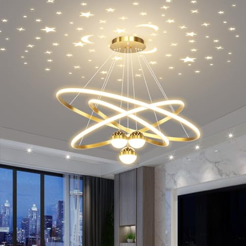 Bellastein LED Pendelleuchte Chic Ring Design Kronleuchtert Dimmbare Hängelampe moderner Deckenleuchter Modernes Hängeleuchte for Esszimmer Wohnzimmer Büro Küche Deckenleuchten (Gold, 30+40+60cm)