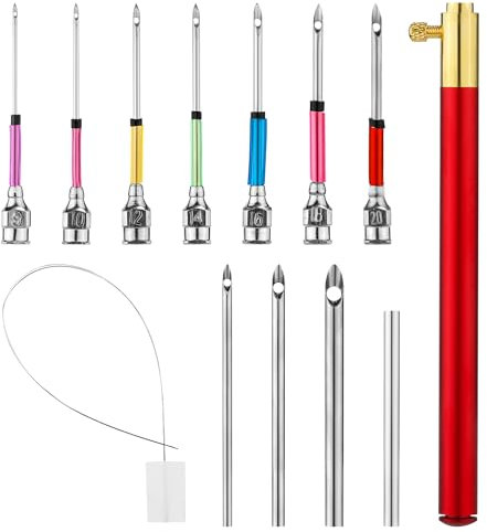 13 Pièces Kits Aiguille de Piquage, Outil d'Aiguille de Poinçonnage Réglable Ensemble d'Aiguilles à Broder avec 7 Tailles Têtes d'Aiguilles de Poinçonnage pour Adultes Débutant