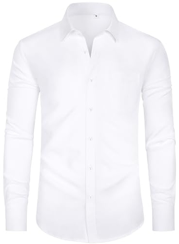 J.VER Men's Long Sleeve Shirts 4-Way Stretch Wrinkle Free Formal Dress Shirt Business Casual Wedding Work Button Down Shirts with Pocket