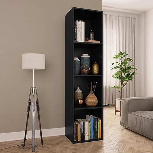 ZEYUAN Bücherregal/TV-Schrank, Regal, Schrank, Regal, Bookshelf, Leiterregal, Standregal, Wandregal, Aktenregal, DVD Regal, Schwarz 36 x 30 x 143 cm Spanplatte